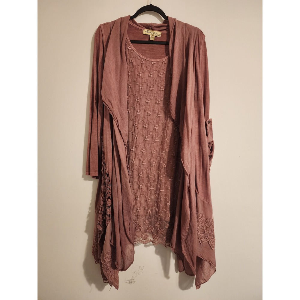 Jessica Taylor NYC 2pc Lace Tunic & Vest Set Mauve Boho 3X